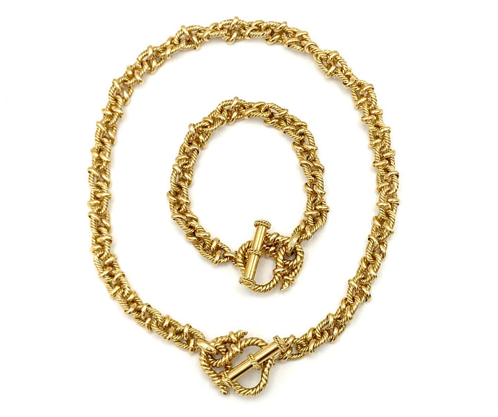 Vesco Italy Yellow Gold Rope Chain Necklace Bracelet Set