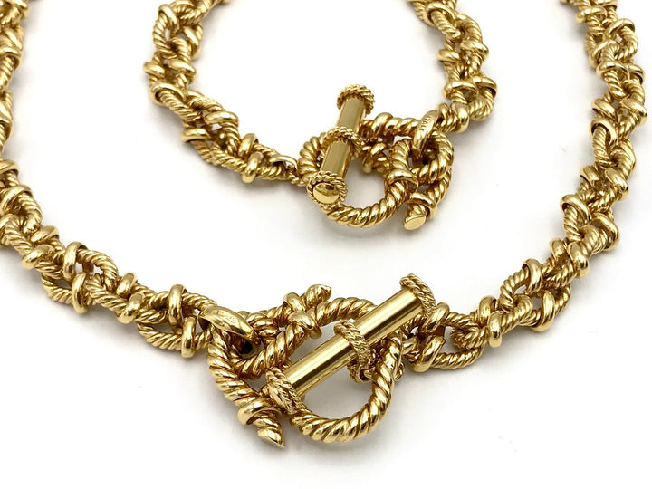 Vesco Italy Yellow Gold Rope Chain Necklace Bracelet Set