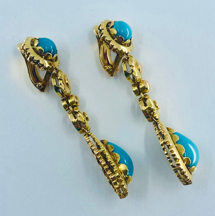 Gold  Turquoise  Dangle  Earrings