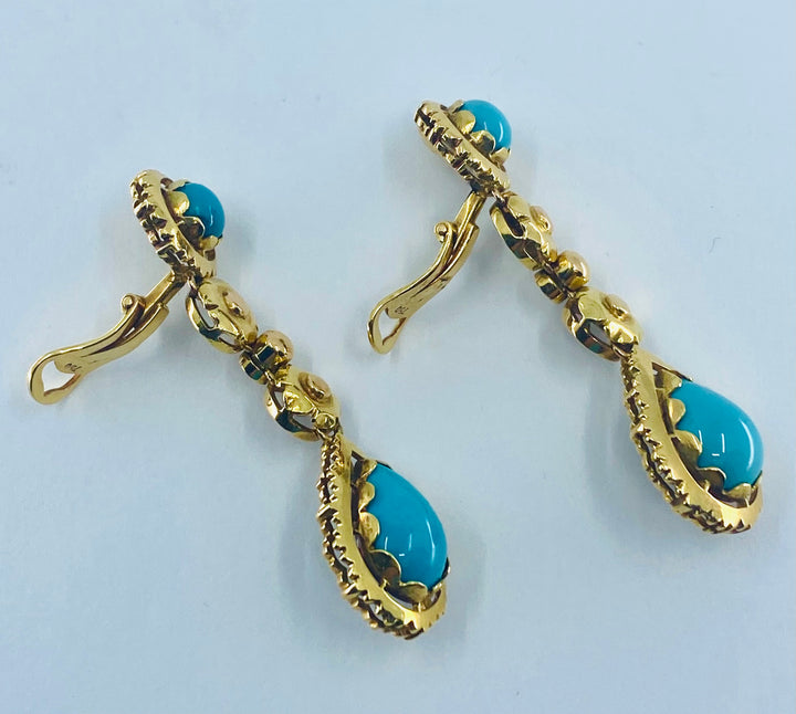 Gold  Turquoise  Dangle  Earrings