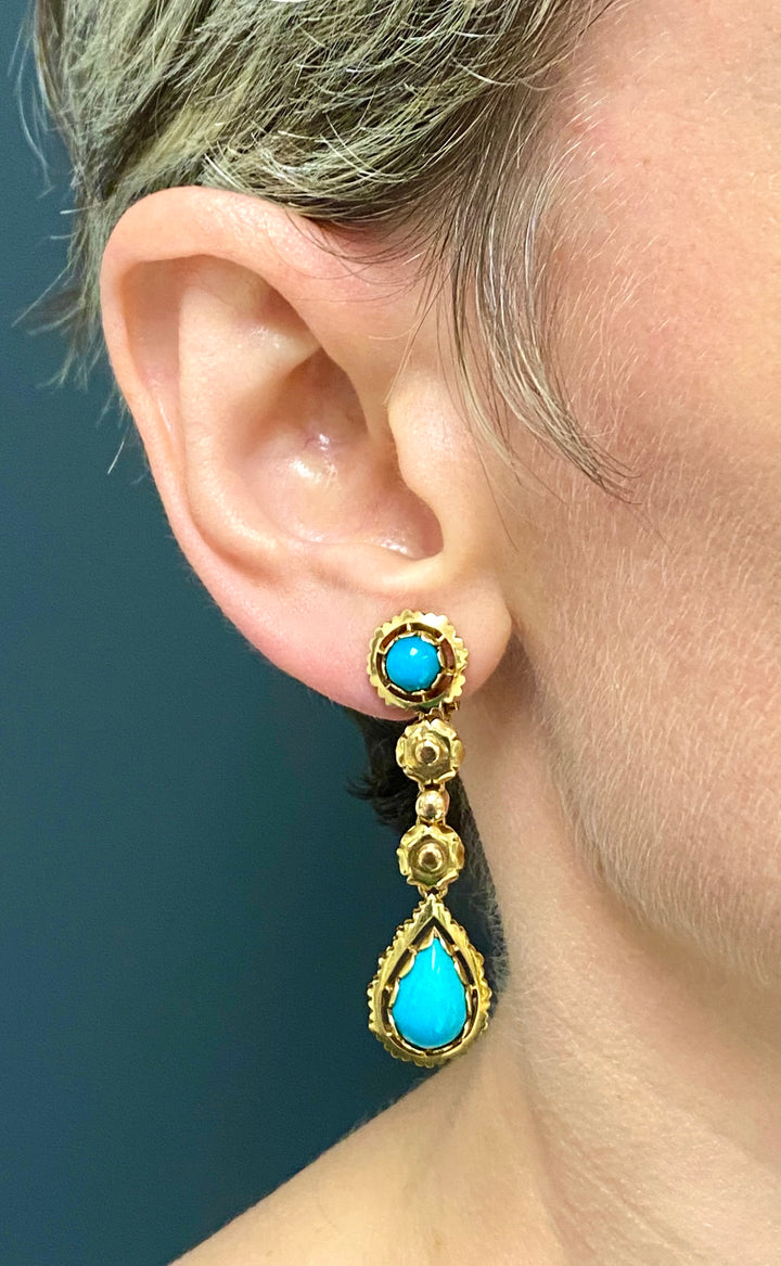 Gold  Turquoise  Dangle  Earrings