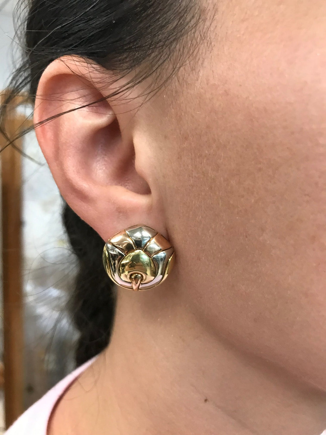 Bulgari Three Tone Gold Earrings