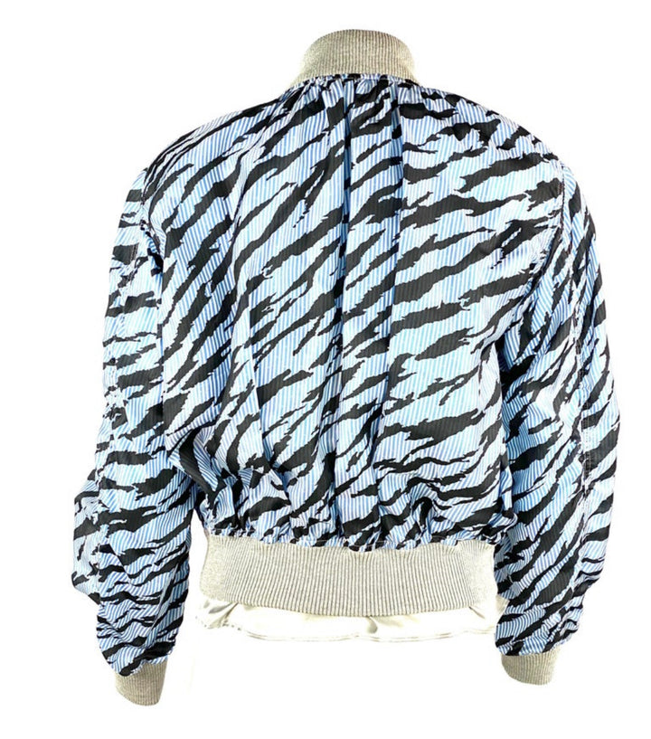 Sacai Luck Light Blue Zebra Striped Bomber Jacket Size 2