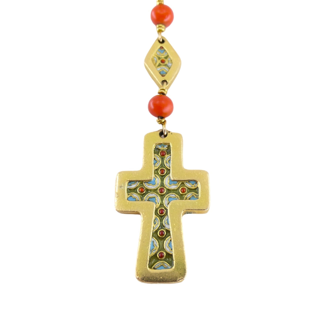 1930s Italian Gold Coral Enamel Rosary