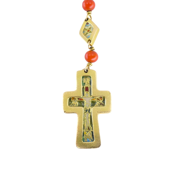 1930s Italian Gold Coral Enamel Rosary