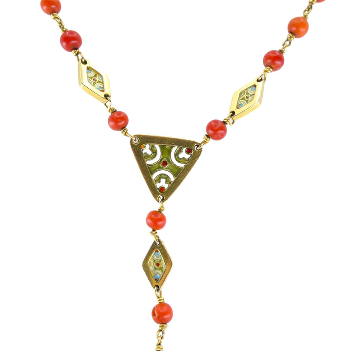 1930s Italian Gold Coral Enamel Rosary