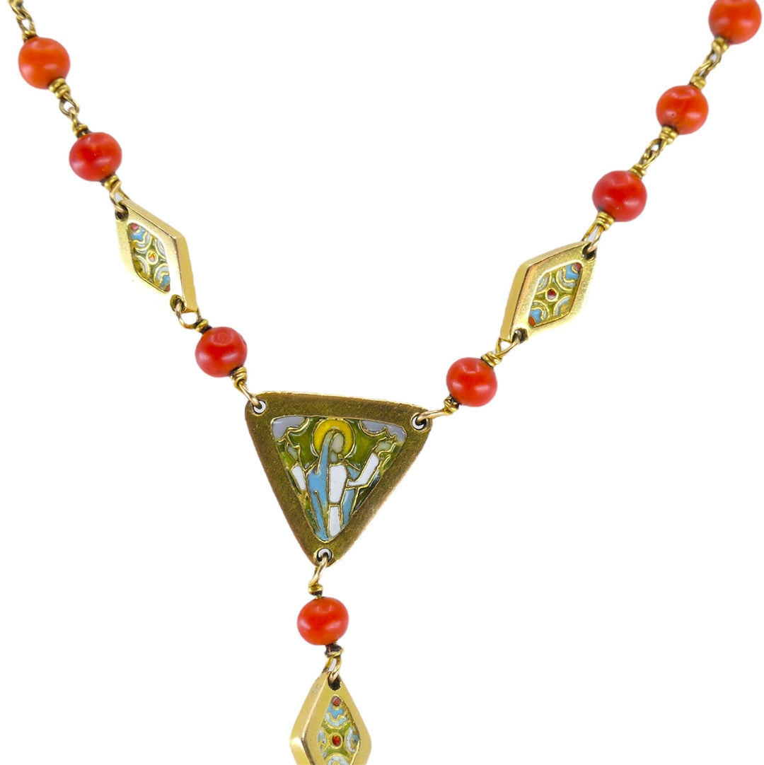 1930s Italian Gold Coral Enamel Rosary