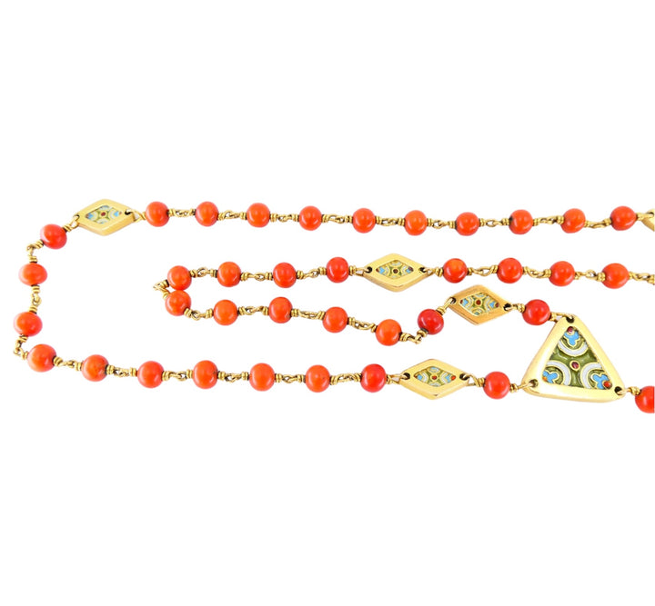 1930s Italian Gold Coral Enamel Rosary