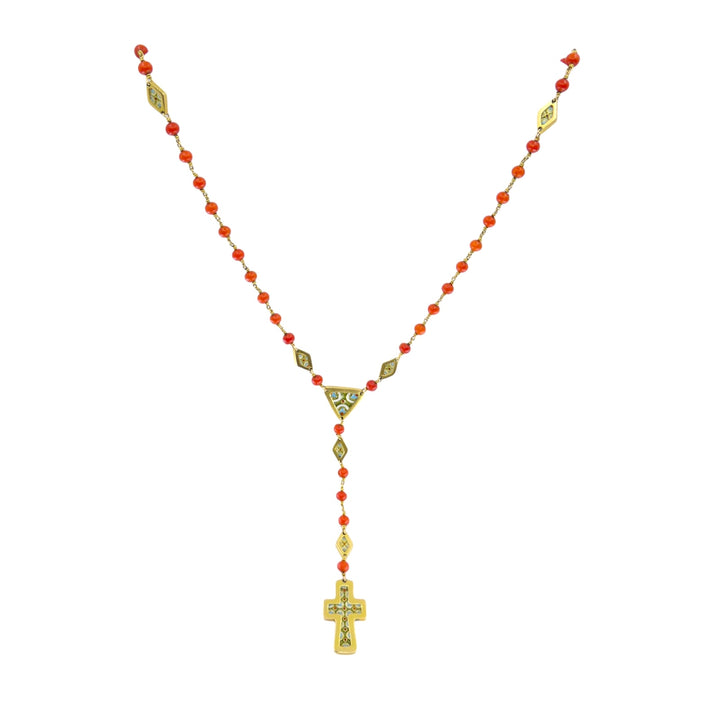 1930s Italian Gold Coral Enamel Rosary