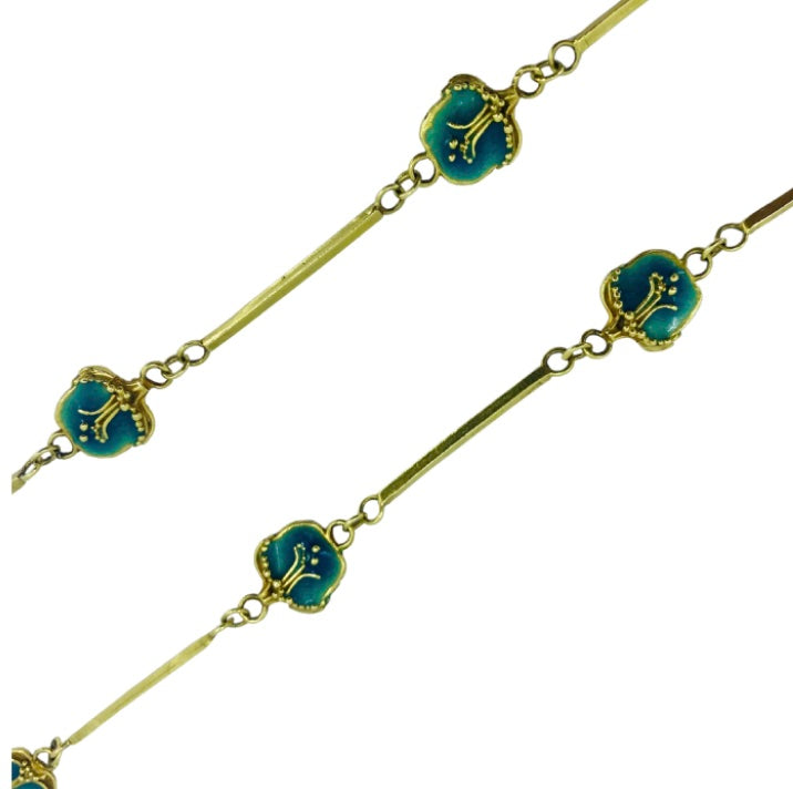 Jane Allen Art Nouveau Gold Enamel Necklace