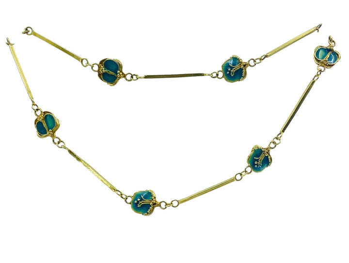 Jane Allen Art Nouveau Gold Enamel Necklace