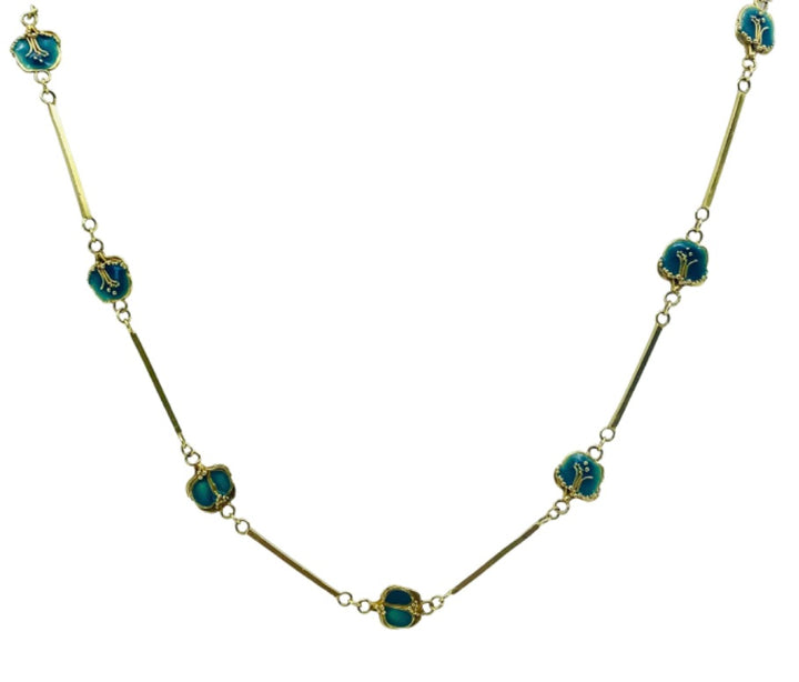 Jane Allen Art Nouveau Gold Enamel Necklace