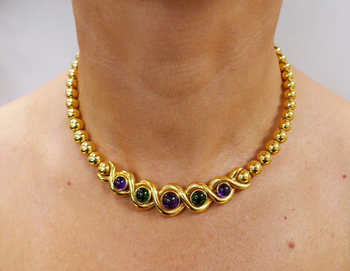 Jean Vitau Vintage 18k Gold Set Necklace and Earrings Gems
