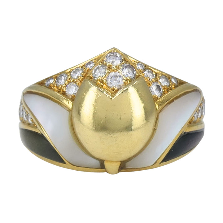 Vintage Bvlgari 18k Gold Diamond Mother of Pearl Ring