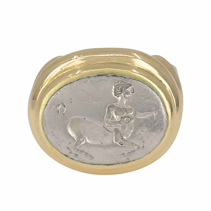 Vintage Bvlgari 18k Gold Ancient Silver Magna Grecia Centaur Bulgari Ring