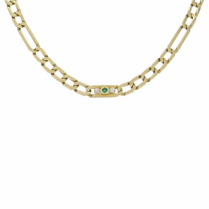 Vintage Cartier 18k Gold Emerald Diamond Chain Link Necklace