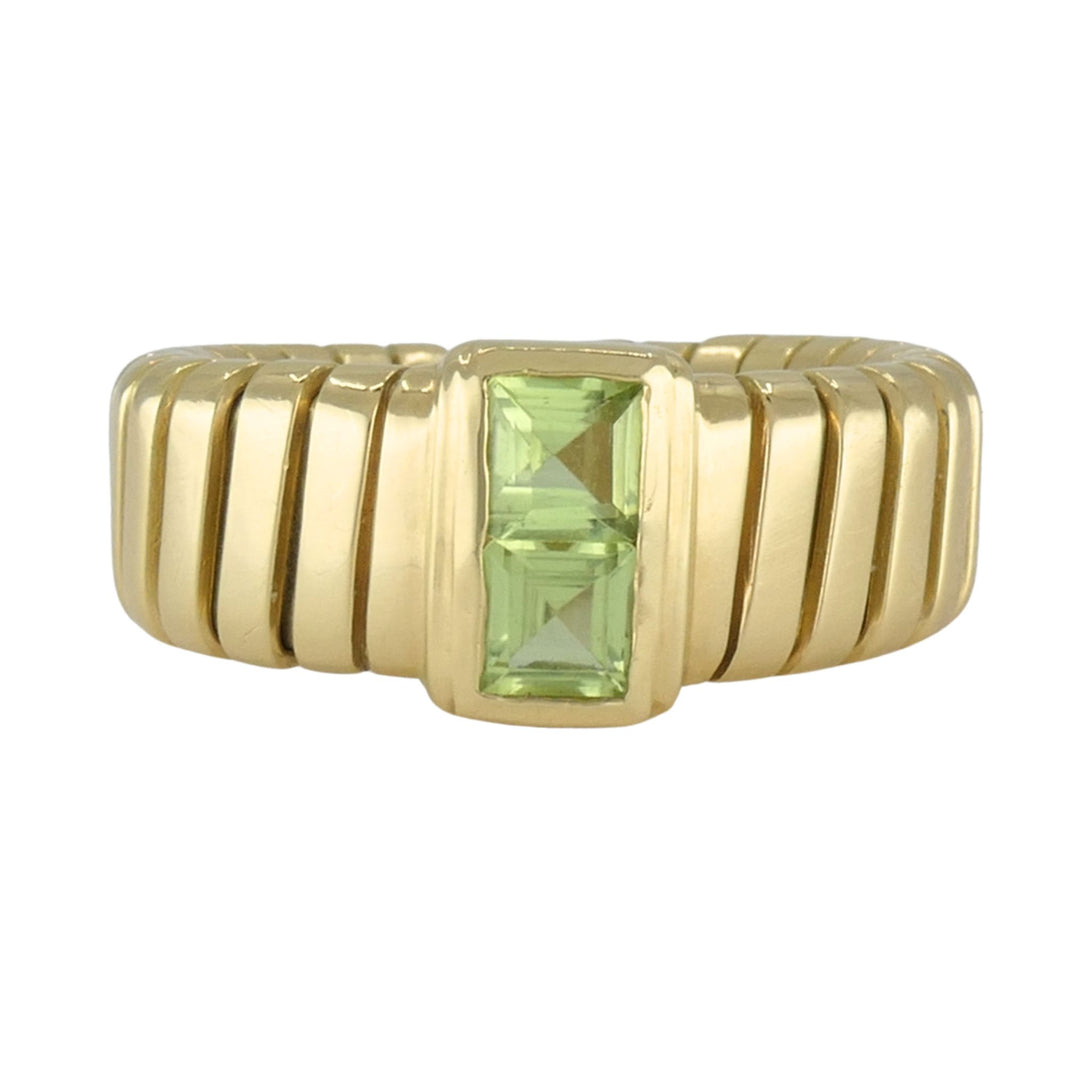 Vintage Bvlgari 18k Gold Tubogas Peridot Ring, circa 1990s