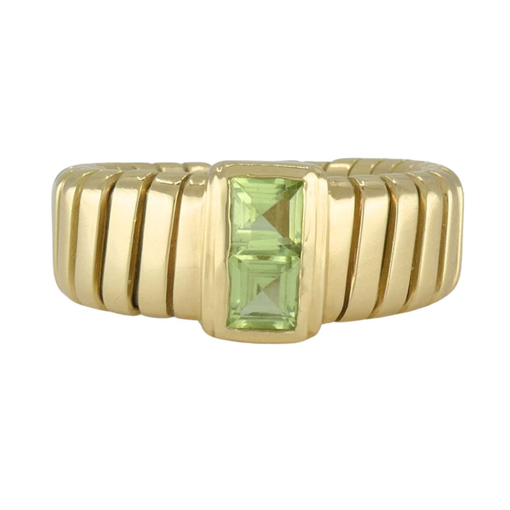 Vintage Bvlgari 18k Gold Tubogas Peridot Ring, circa 1990s