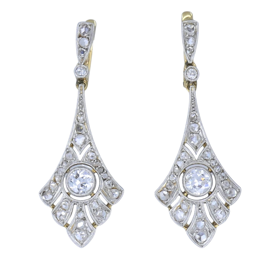 Antique 18k Gold Platinum Old Cut Diamond Drop Earrings