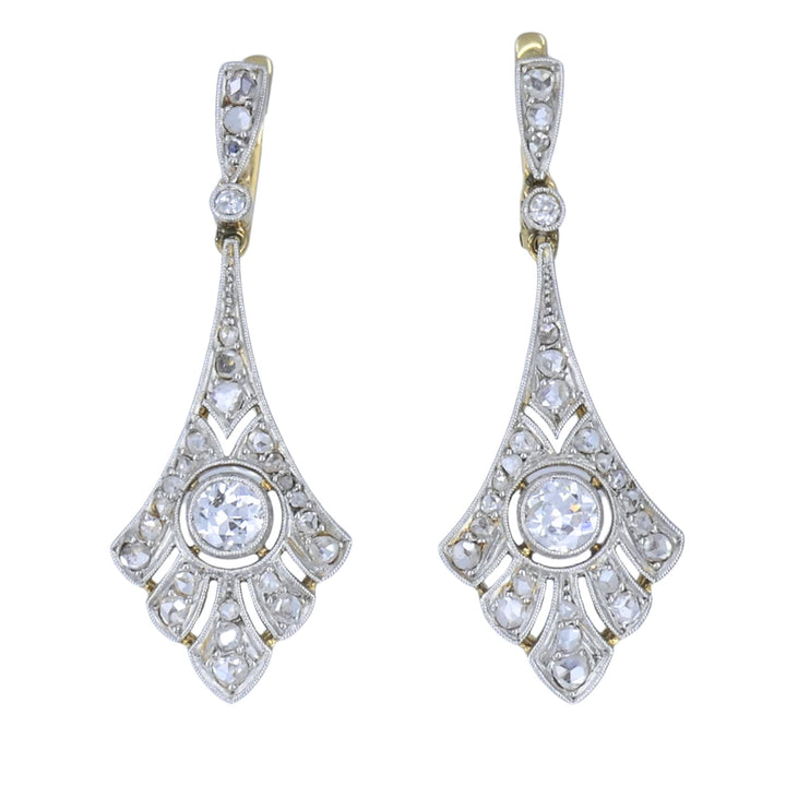 Antique 18k Gold Platinum Old Cut Diamond Drop Earrings