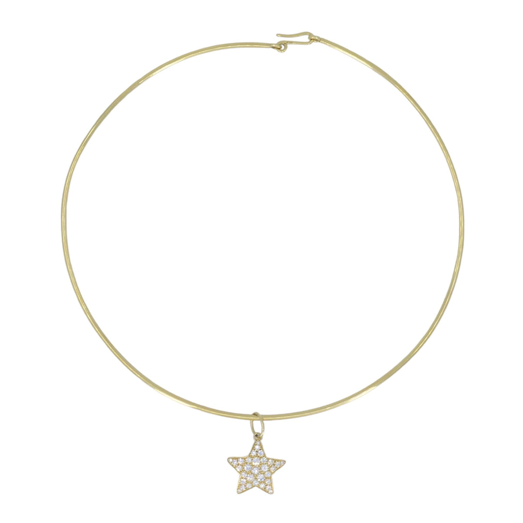 18k Yellow Gold Diamond Star Pendant Wire Choker Necklace