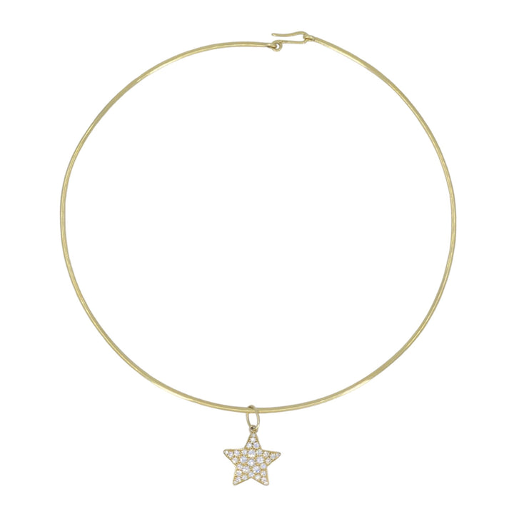 18k Yellow Gold Diamond Star Pendant Wire Choker Necklace