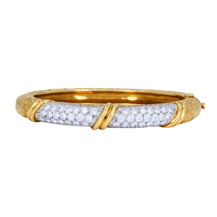 Vintage Van Cleef & Arpels 18k Gold Platinum Diamond Hinged Bangle Bracelet