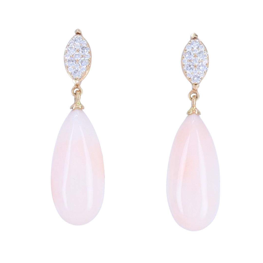 18k Rose Gold Angel Skin Coral Diamond Drop Earrings
