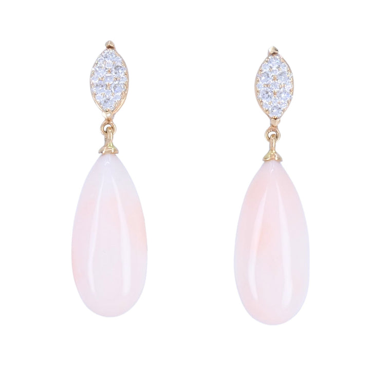 18k Rose Gold Angel Skin Coral Diamond Drop Earrings