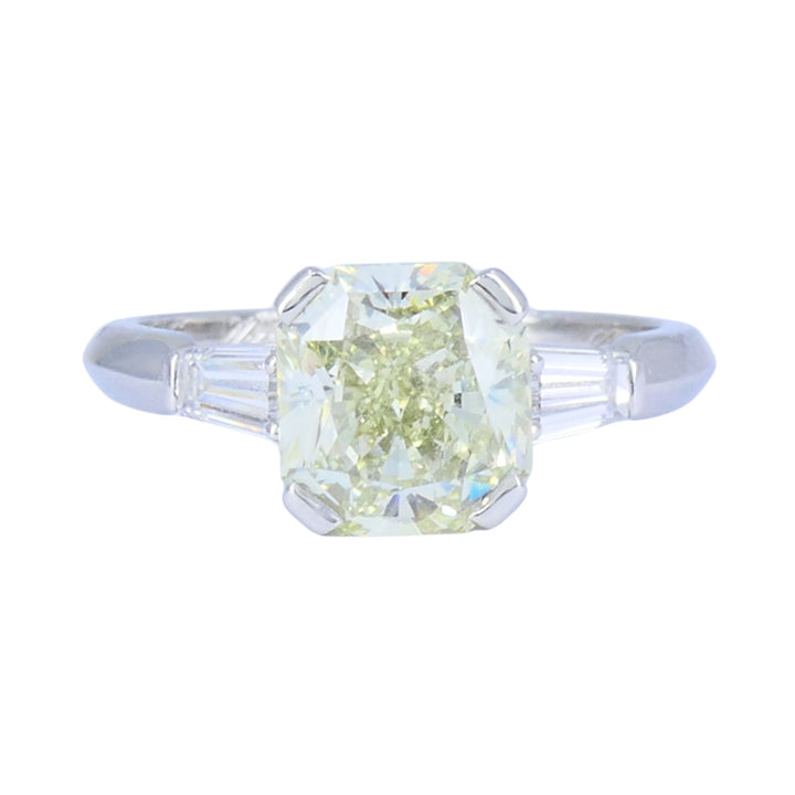 Van Cleef & Arpels Platinum Yellow Diamond 3 Stone Engagement Ring GIA
