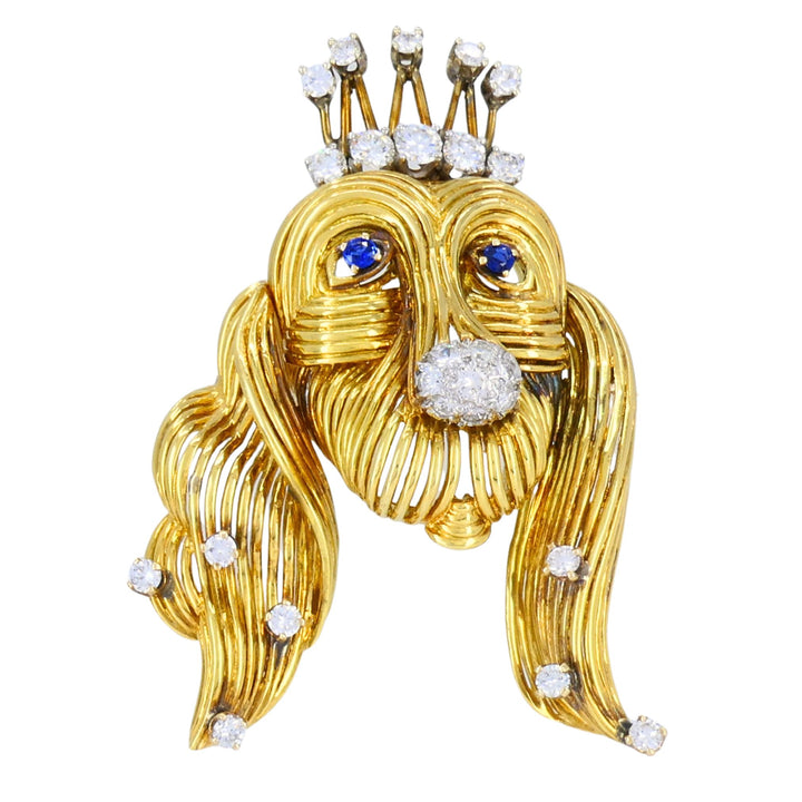 Vintage Tiffany & Co. 18k Gold Sapphire and Diamond Dog Brooch