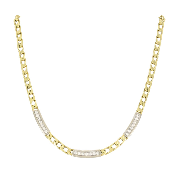 Vintage Cartier 18k Two Tone Gold Diamond Station Curb Link Necklace