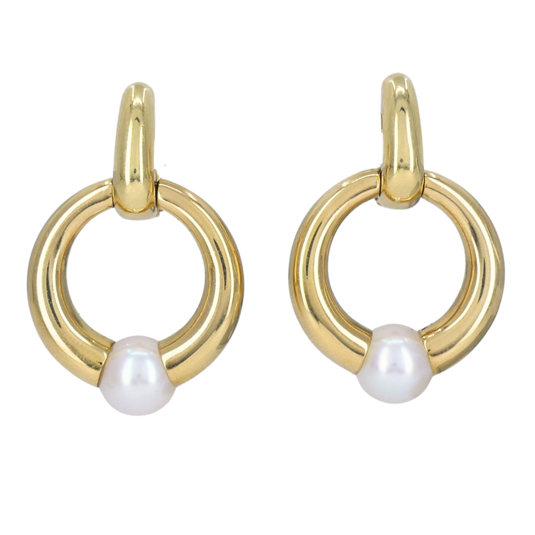 Vintage Cartier 18k Gold Pearl Doorknocker Clip-on Earrings