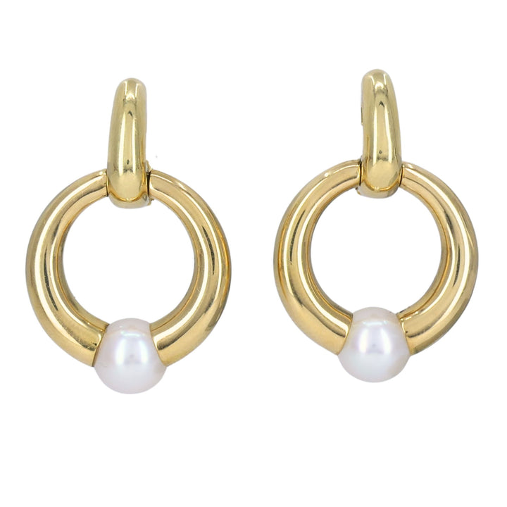 Vintage Cartier 18k Gold Pearl Doorknocker Clip-on Earrings