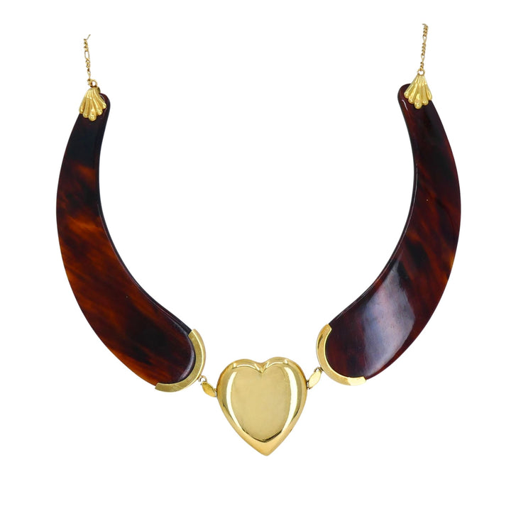 Vintage Italian 18k Gold Heart Tortoise Collar Necklace