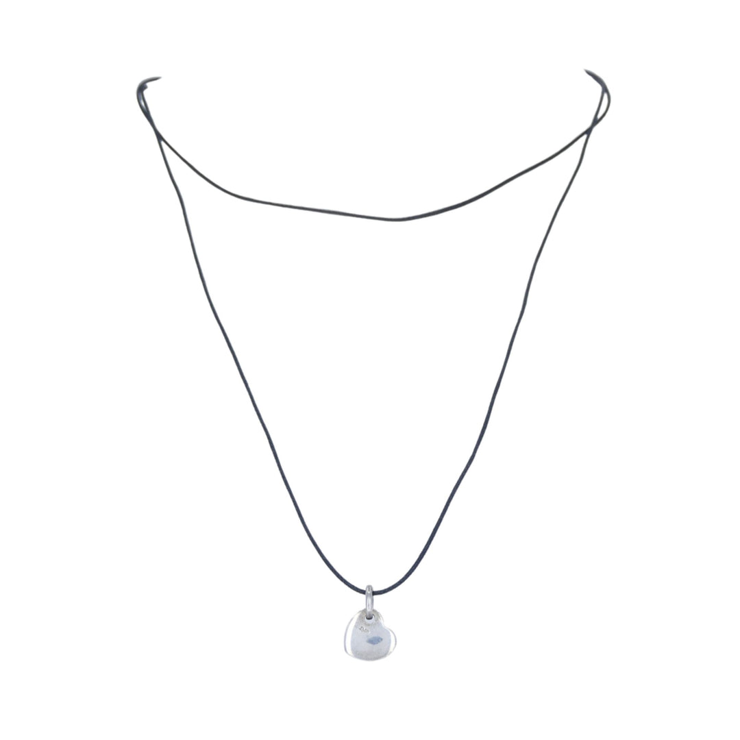 Pomellato Sterling Silver Heart Pendant Black Cord Necklace