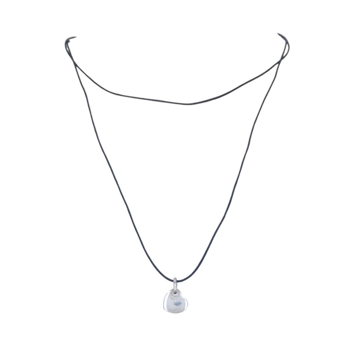 Pomellato Sterling Silver Heart Pendant Black Cord Necklace