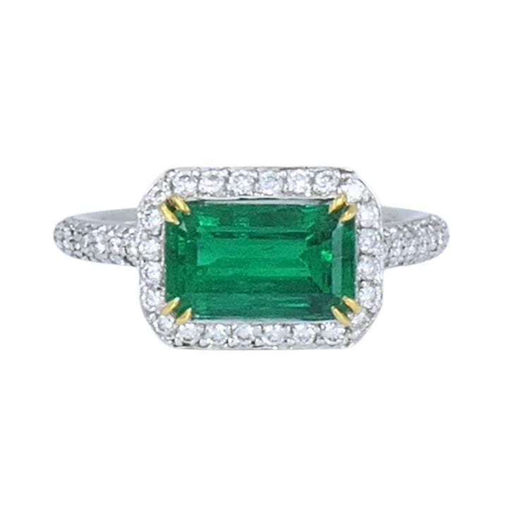 GIA Certified Colombian Emerald Diamond Ring 18k White and Yellow Gold
