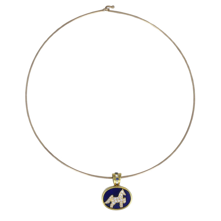 Vintage Pendant Torque Choker Necklace 18k 14k Diamond Sapphire Lapis Lazuli