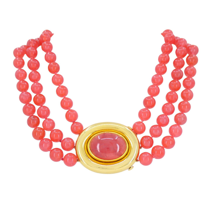 Vintage Paloma Picasso Tiffany & Co. 18k Gold Pink Rhodochrosite Beaded Necklace