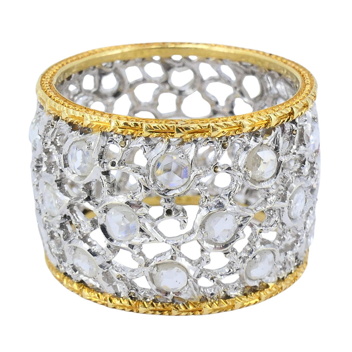 Vintage Buccellati 18k Two-tone Gold Diamond Open Work Band Ring