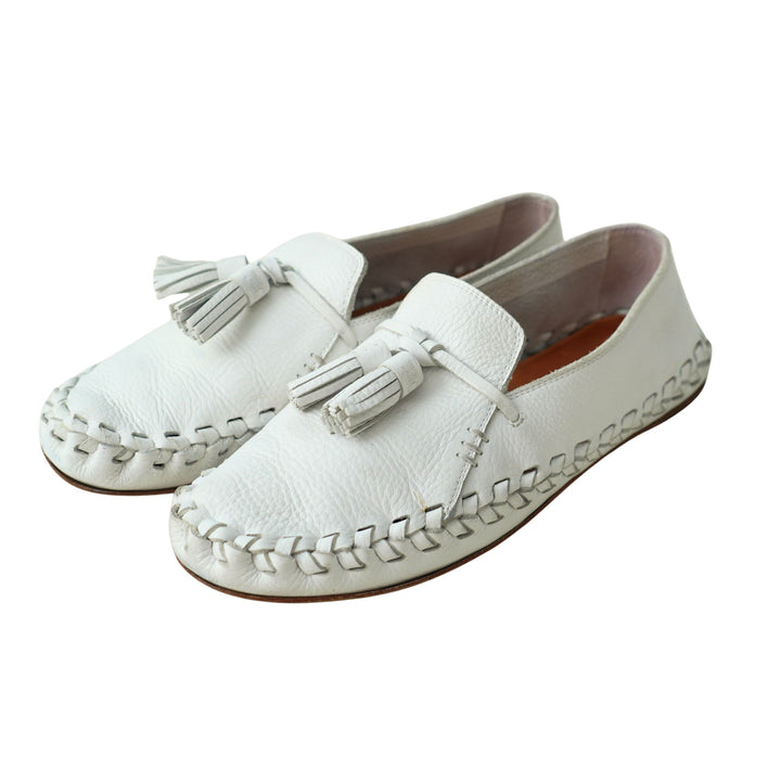 Celine White Leather Tassel Loafers sz 9.5