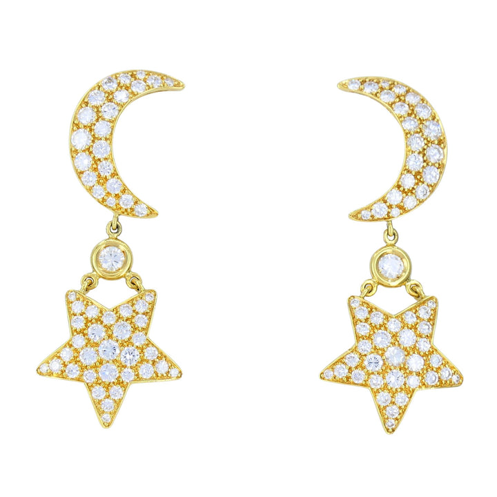 Mouawad 18k Gold Diamond Moon Star Celestial Drop Earrings