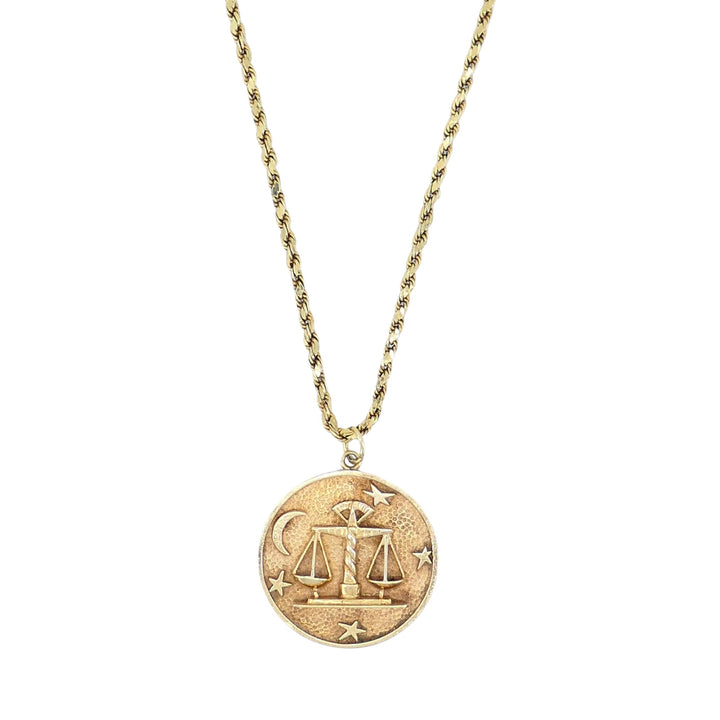 Vintage Libra 14k Gold Pendant Rope Chain Necklace