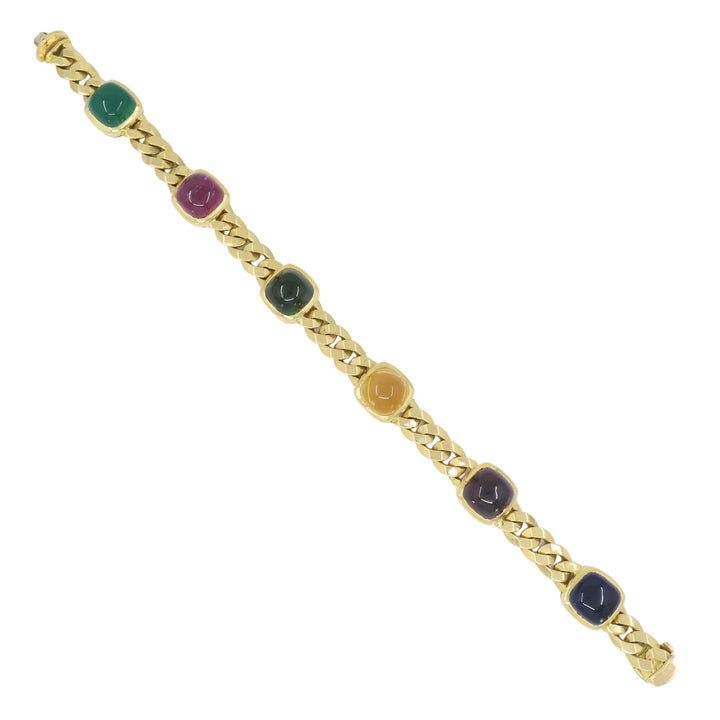 Vintage Bvlgari 18k Gold Curblink Sugarloaf Gemstones Bulgari Bracelet