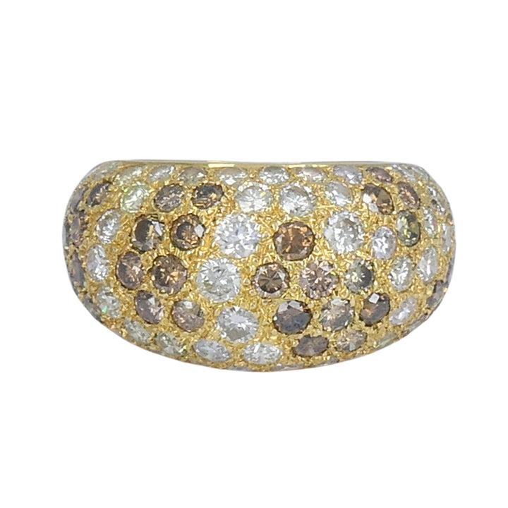 Vintage Cartier Sauvage 18k Gold White Brown Pavé Diamond Dome Ring