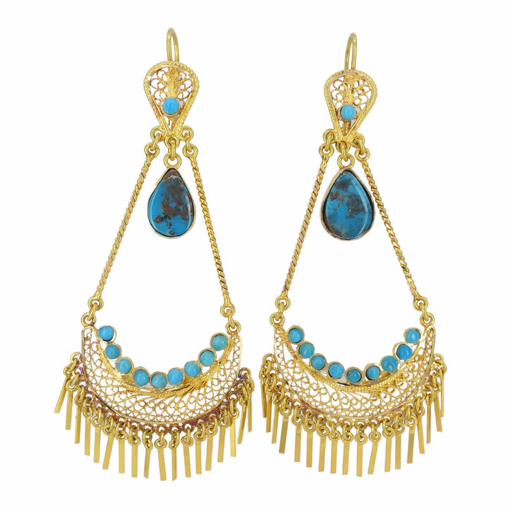 Vintage 18k Gold Turquoise Chandelier Earrings