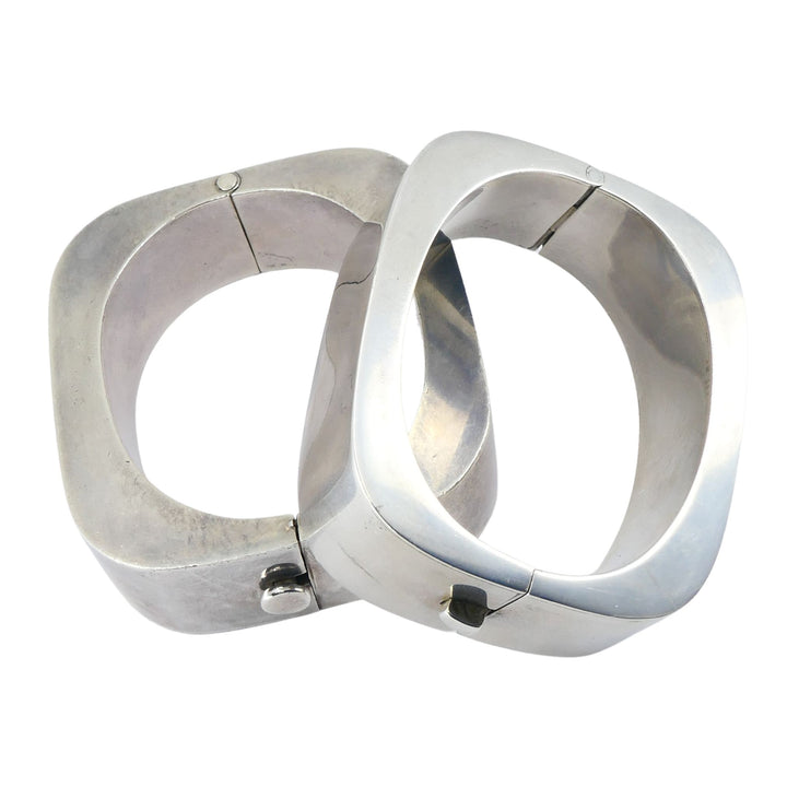 Vintage Sterling Silver Mexico Geometric Hinge Bracelet Pair