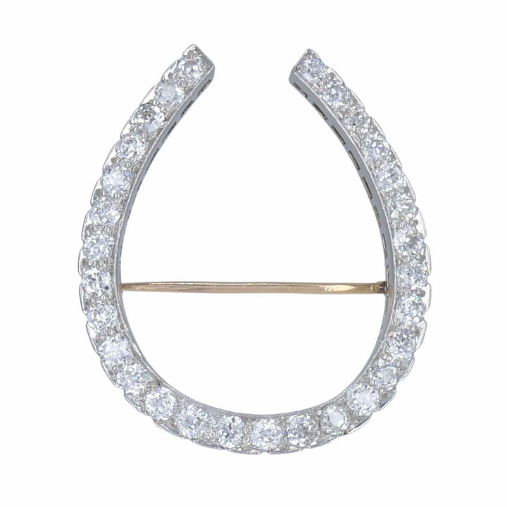 Antique Edwardian Platinum Horseshoe Brooch with Diamonds by Gattle