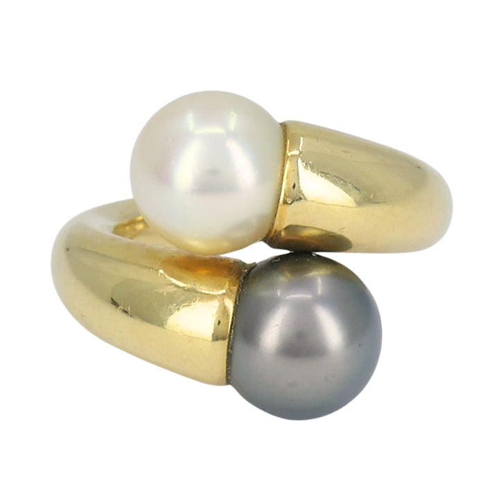 Vintage Cartier Toi et Moi 18k Gold Pearl Bypass Ring